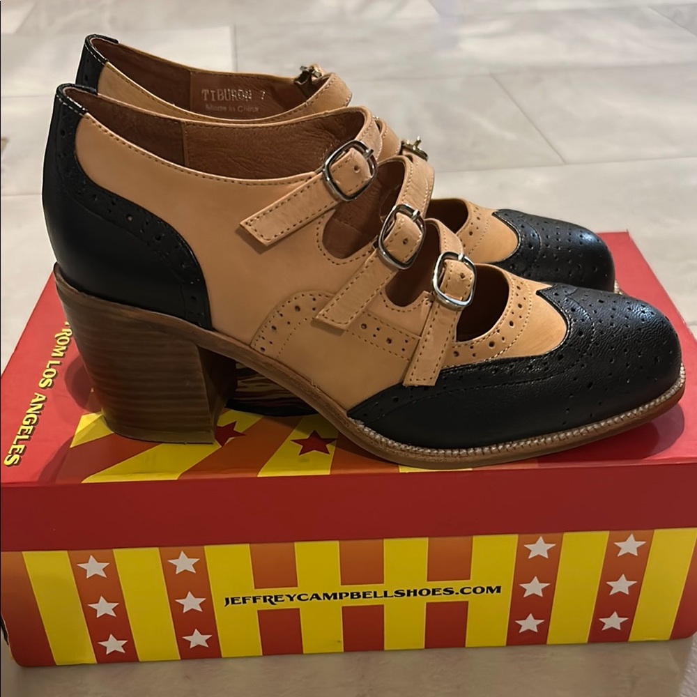Jeffrey Campbell Handmade Ibiza Last Tiburon Women's Size 7 Black and Tan Shoes
